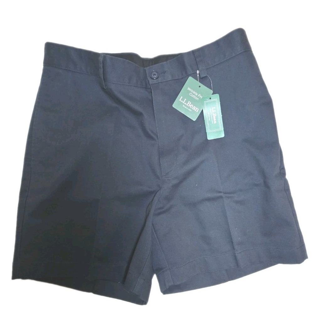 LL Bean Double L Chino Shorts Mens 32 Navy Blue Wrinkle Resistant NWT 6" Short